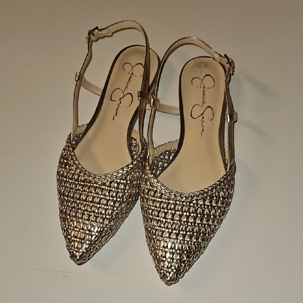 Jessic Simpson Gold Woven Slingback Flats